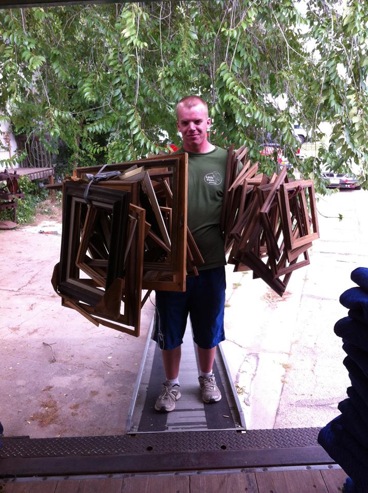 Mover holding many wooden frames