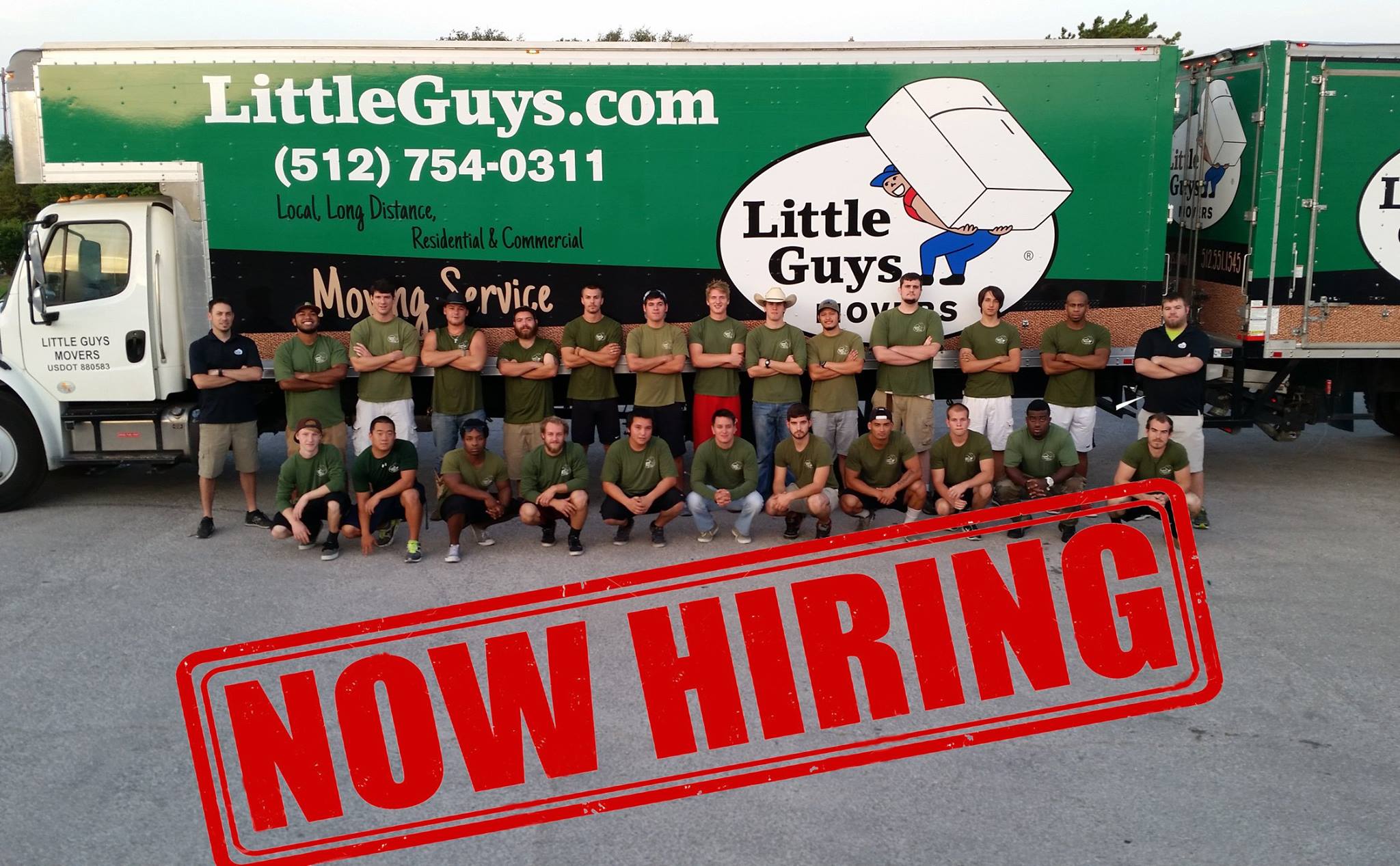San Marcos Little Guys with Now Hiring text