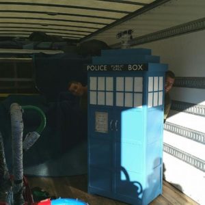 Little Guys move a Tardis in Lexington