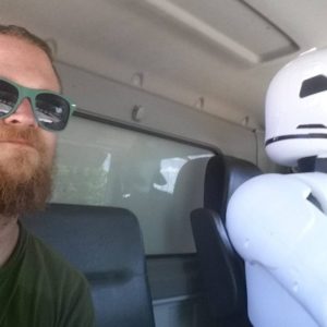 A mover posing with a stormtrooper