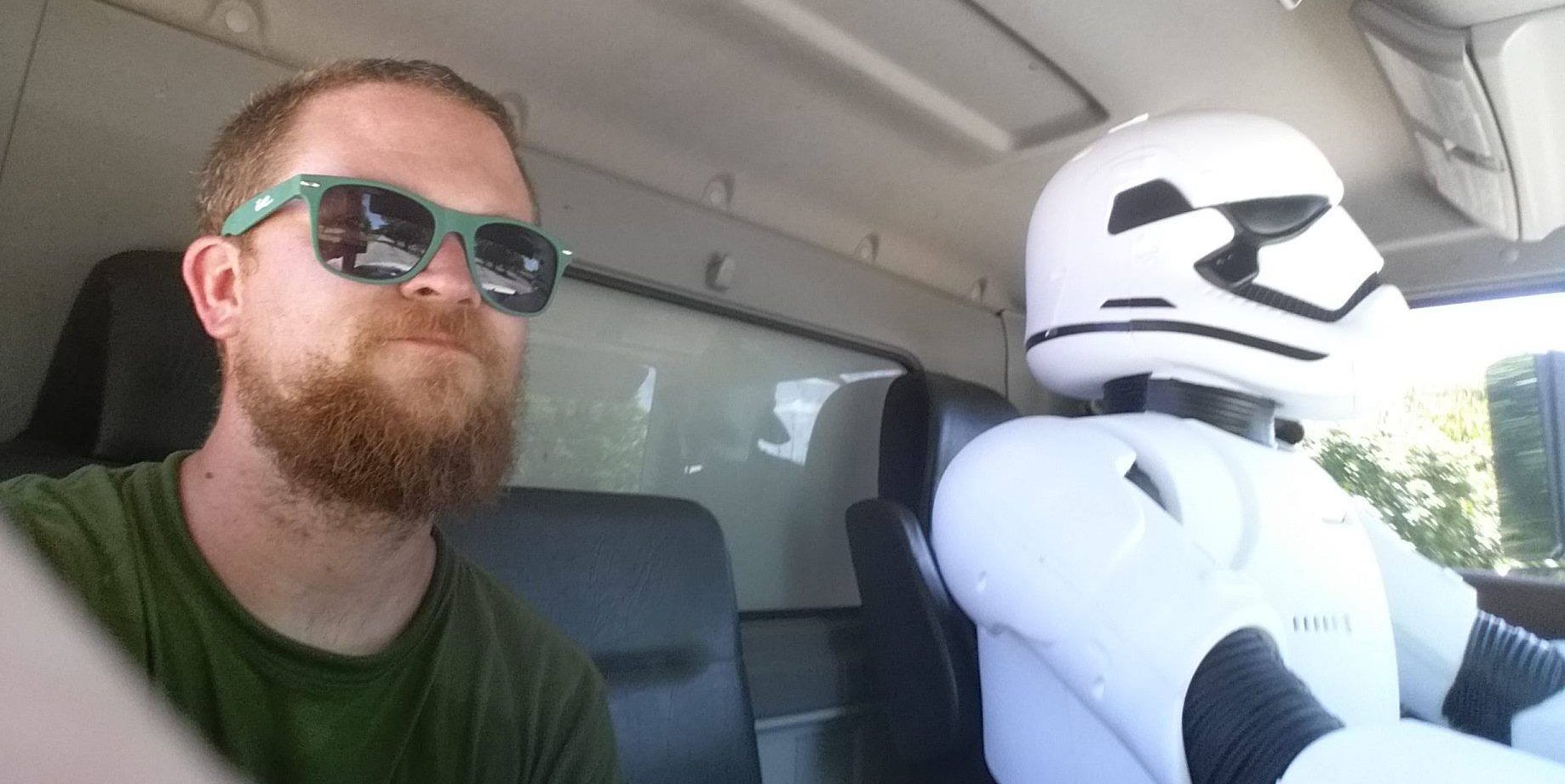 A mover posing with a stormtrooper