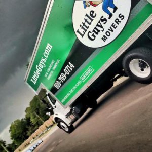 A moving truck in rough weather