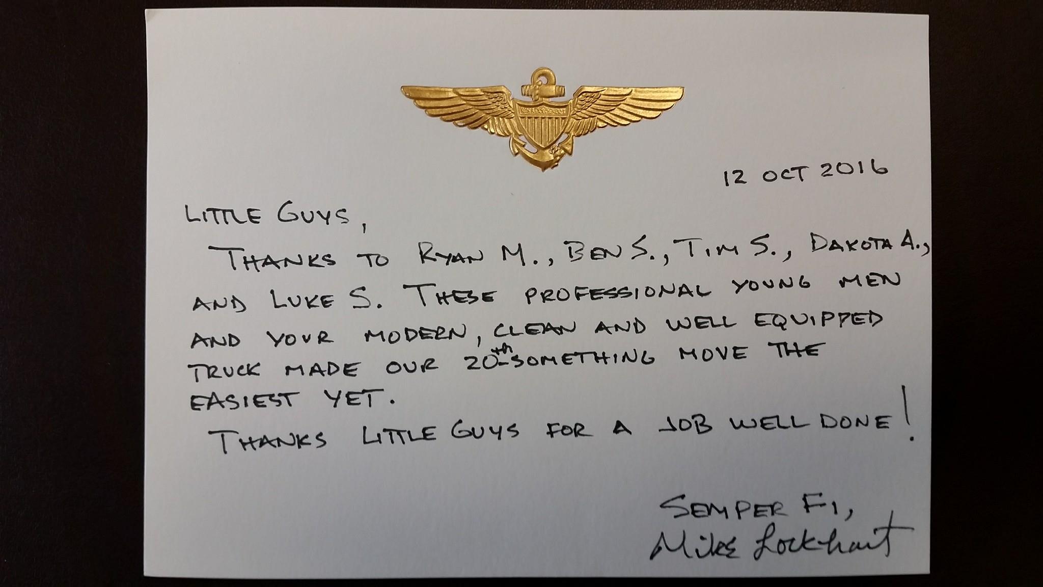 A handwritten note of appreciation from a customer brightens our day.