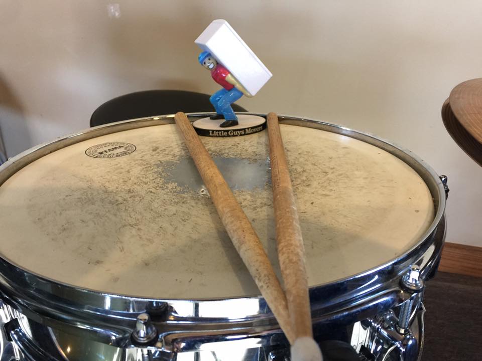 Mike the Mover on a snare drum with sticks