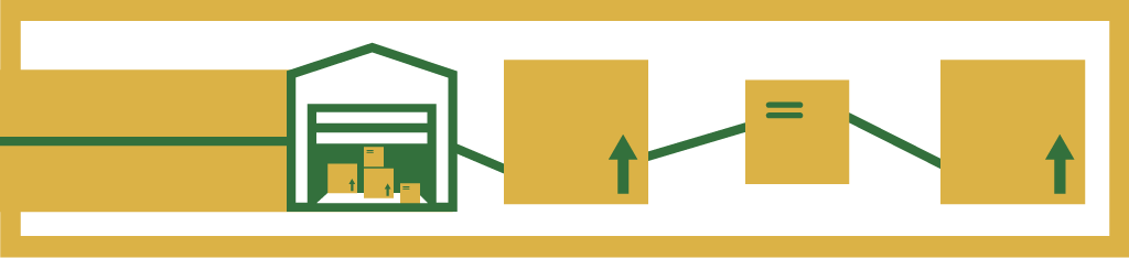 a graphic showing a storage unit with the door rolled up and several boxes