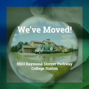 image of a Little Guys Mover truck inside a glass sphere with "We've Moved" and the new address on graphic