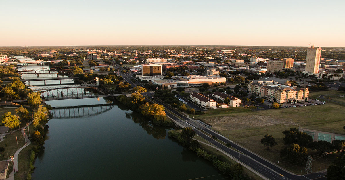 Overhead shot of the city of Waco.