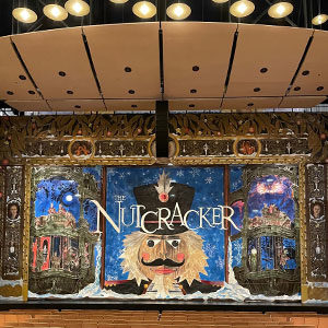 Nutcracker scene backdrop and empty stage at Ballet Lubbock