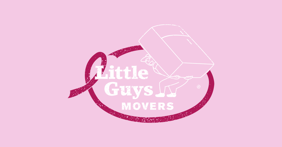 Little Guys Movers logo on a pink shirt