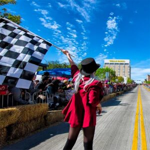 The Coffin Race finish line at Denton Day of the Dead